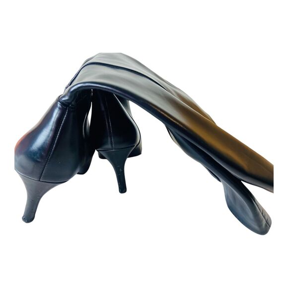 Womens Wide Calf Side Zip Pointed Toe Faux Leather Black Moto Boots US 8.5W - Picture 12 of 14